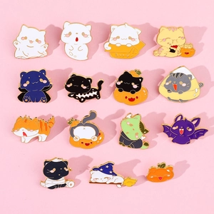Halloween Cartoon Kat Emaille Pin Set Grappige Geest Pompoen Kitten Broche Voor Rugzak Kleding Accessoires Vakantie Cadeau Voor Vrienden