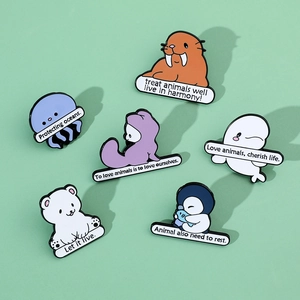 Cartoon Ocean Polar Animal Enamel Pin Alloy Funny Knife Holding Environmental Slogan Backpack Clothing Accessory Cute Gift