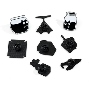Broches créatives en émail chat noir et flacon d'encre pour vestes et sacs à dos