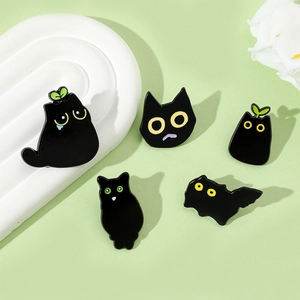 Cute Cartoon Black Cat Enamel Pin Sprout Crying Cat Alloy Metal Badge For Backpack Clothes Accessory Women Men Jewelry Gift