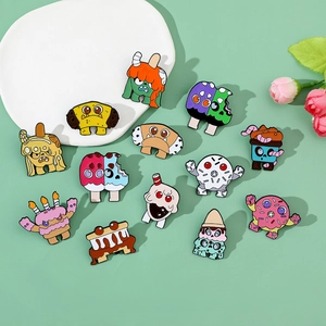 Creative cartoon monster enamel pins set with cute donut and cupcake metal badges