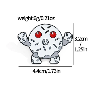 Cartoon monster enamel pin in grey and red with size 3.2cm and weight 6g dimensions