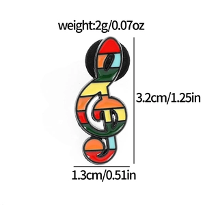 Broche clé de sol en émail arc-en-ciel pour musique en alliage de taille 3,2cm sur 1,3cm