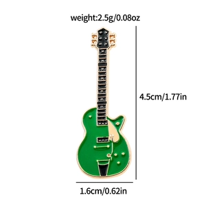 Creative guitar metal pin badge with green and black enamel and detailed dimensions