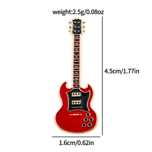 Detailed dimension guide for red electric guitar enamel metal brooch with exact measurements