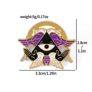 Cartoon Cthulhu angel enamel pin with golden border and mystic eye symbol 5g