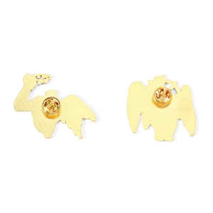 Golden anime pin back view with zinc alloy texture and secure butterfly clutch closure