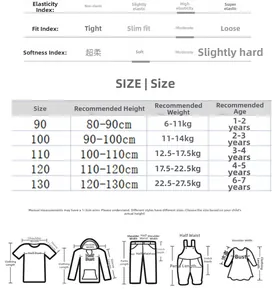 Detailed size chart for kids cartoon dinosaur swimsuit with height and weight guides