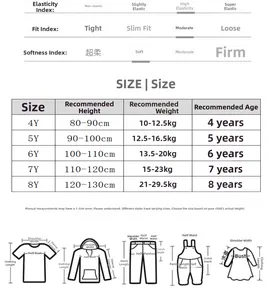 Detailed size chart for kids' cartoon swimwear covering ages 4 to 8 years and 80-130cm