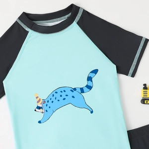 Zweiteiliger Sonnenschutz-Badeanzug für Kinder mit blauem Cartoon-Tier-Druck