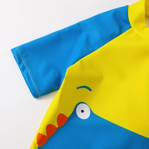 Maillot de bain enfant dinosaure une pièce avec protection solaire bleu et jaune