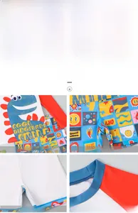 Close-up detail of boys' long sleeve dinosaur swimwear set with high-elastic dry fabric