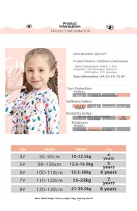 Tableau des tailles pour maillot de bain fille à fleurs, guide des tailles et poids détaillé