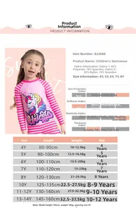 Guide des tailles de maillot de bain licorne à manches longues pour filles avec mesures