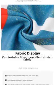 Detail of red and blue digital print fabric for boys swimwear with elastic texture