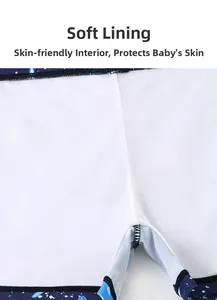 Close-up of soft skin-friendly inner lining and stitching on shark graffiti swim shorts