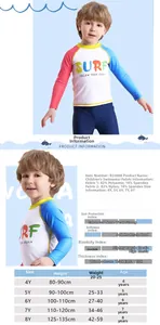 Detaillierte Größentabelle für Jungen Langarm-Schwimmbekleidung mit UV-Schutz 4-8 J.