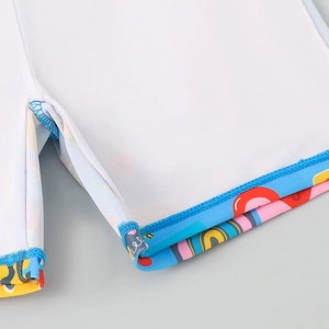 Boys quick-dry swim shorts with breathable white mesh lining and cartoon print details
