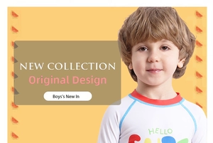 Détail du maillot de bain élastique à manches longues pour garçon avec imprimé HELLO coloré