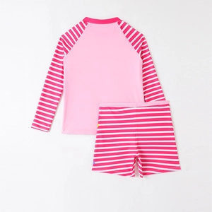 Maillot de bain deux pièces pour filles à manches longues et rayures roses avec short d'été