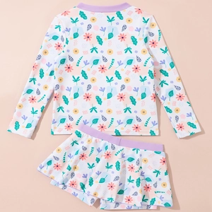 Maillot de bain deux pièces à fleurs pour filles avec haut à manches longues anti-UV