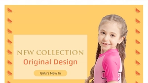 Short-sleeve pink unicorn girls' swimsuit detail showing rash guard fit on a girl