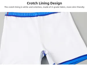 Detail of soft A-grade inner lining for boys' blue swimwear with skin-friendly fabric