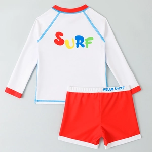 Maillot de bain deux pièces à manches longues pour garçon avec imprimé surf coloré