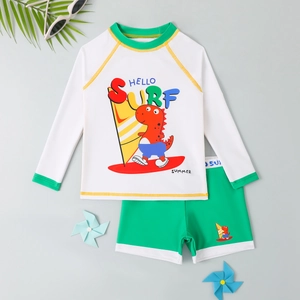 Ensemble de bain enfant à manches longues avec imprimé dinosaure et short de bain