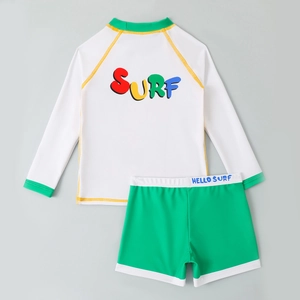 Maillot de bain deux pièces pour garçon avec haut à manches longues et short de bain vert