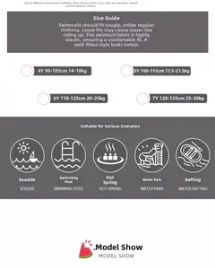 Size chart for girls unicorn one-piece swimsuit with height and weight guide