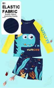 Détails du tissu élastique de maillot de bain garçon avec imprimé dinosaure et mer