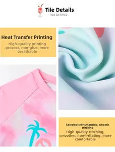 Detail of girls swimsuit showing breathable fabric and high quality heat transfer prints
