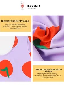 Detail of girl's swimsuit showing smooth thermal transfer print and neat collar stitching