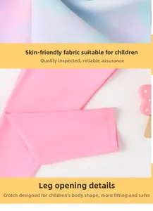 Detail view of pink girls swimwear fabric with reinforced stitching and elastic cuffs