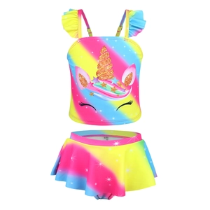 Mädchen Einhorn Tankini-Set mit Rüschen und Farbverlauf Badeanzug für Kinder