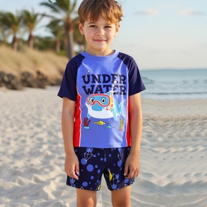 Jungen Kurzarm Rash Guard Top Und Badehose Cartoon Hai Muster Schnell Trocknender Sonnenschutz Hochelastische Badebekleidung
