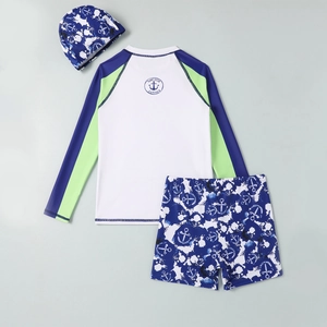 Ensemble de natation 3 pièces pour garçon avec haut à manches longues et bonnet
