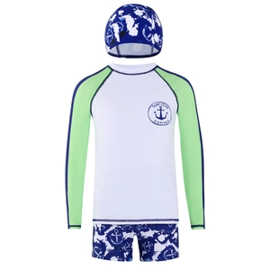 Ensemble de bain 3 pièces pour garçons avec haut à manches longues et short à motif ancre