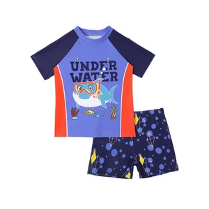 Kinder Hai-Print zweiteiliger Badeanzug mit Kurzarm-Oberteil und Badehose für Jungen
