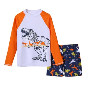 Set mare due pezzi dinosauro per bambini con maglia protettiva a maniche lunghe e pantaloncini