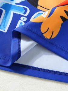Detail van de jongen zwemkleding met tijgerpootprint en hoogwaardige platte naden