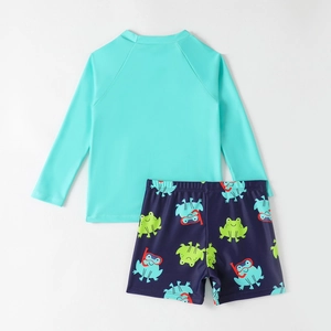 Set costume da bagno bambino a maniche lunghe con pantaloncini stampa rana