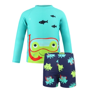 Costume da bagno due pezzi per bambini con maglia a maniche lunghe e stampa rana