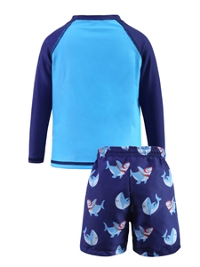 Détail du maillot de bain manches longues enfant avec imprimé requin et taille élastique