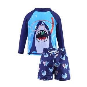 Ensemble de maillot de bain enfant à manches longues avec imprimé requin et protection