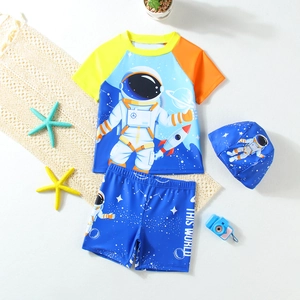 Maillot de bain trois pièces pour garçon avec motifs de l'espace et séchage rapide
