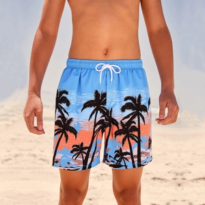 Short de Plage Garçon Séchage Rapide Imprimé Cocotier Tropical Maillot de Bain Été Décontracté Ample pour Enfants 8-12 Ans