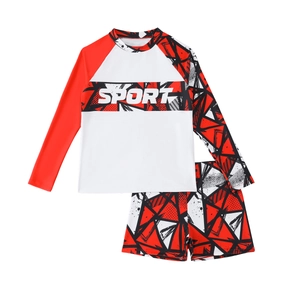 Jungen zweiteiliger langärmeliger Badeanzug mit geometrischem Muster und Sport-Aufdruck