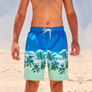 Jungen Schnell Trocknende Strandshorts Kokospalmen Druck Badehose Für Kinder Tropische Sommer Shorts Mit Kordelzug